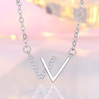 Kubieke Zirkoon Micro Pave Brass Ketting, Messing, met Cubic Zirconia, Letter W, silver plated, ovale keten & voor vrouw, zilver, nikkel, lood en cadmium vrij, 15.75x10.60mm, Verkocht door PC