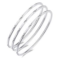 Messing-Armbänder, Messing, Babys Atem, silberfarben plattiert, drei Stücke & für Frau, Silberfarbe, frei von Nickel, Blei & Kadmium, 7.50mm, verkauft von setzen