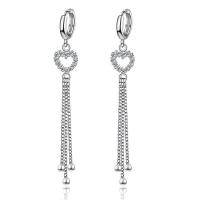 Fashion Fringe Orecchini, ottone, Cuore, Micro spianare cubic zirconia & per la donna, argento, 68mm, Venduto da coppia