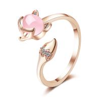 laiton Cuff Bague, avec Oeil de chat, renard, Réglable & pavé de micro zircon & pour femme, plus de couleurs à choisir, 16x8mm, Vendu par PC