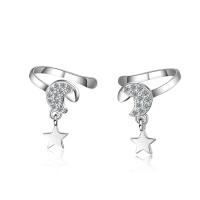 Pendientes Ear Cuff, metal, Luna y estrella, micro arcilla de zirconia cúbica & para mujer, plateado, 14mm,7mmuff0c6mm,5mm,, Vendido por Par