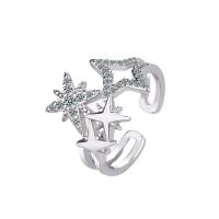 Messing Manchet Finger Ring, Ster, Verstelbare & micro pave zirconia & voor vrouw, zilver, 16x15mm, Verkocht door PC