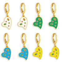 Huggie Hoop Drop Earring Brass Heart micro pave cubic zirconia & for woman & enamel Sold By Pair