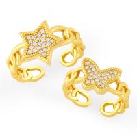 Brass Cuff Finger Ring Adjustable & micro pave cubic zirconia & for woman golden Sold By PC