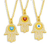 Collana in ottone di stesa Micro zircone cubico, Evil Eye Hamsa, Micro spianare cubic zirconia & per la donna & smalto, nessuno, 24x16mm, Lunghezza 50 cm, Venduto da PC