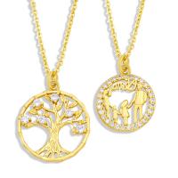 Cubic Zircon Micro Pave Brass Necklace Round tree of life design & micro pave cubic zirconia & for woman golden Length 50 cm Sold By PC