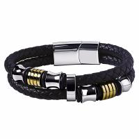 PU Armband, met Roestvrij staal, plated, Dubbele laag & gevlochten armband & verschillende grootte voor keus & voor de mens, meer kleuren voor de keuze, 18mm, Verkocht door PC