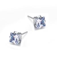 Kubisk Zirkon (CZ) Opdræt Øreringe, Stainless Steel, med Cubic Zirconia, Square, sølvfarvet forgyldt, for kvinde, flere farver til valg, 6x6mm, Solgt af par