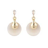 Cat's eye oorbellen, Zinc Alloy, met Cubic Zirconia & Cats Eye, 925 thailand sterling zilver oorbel bericht, gold plated, voor vrouw, beige, 15x30mm, Verkocht door pair