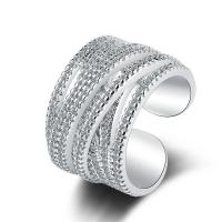 Mässing Cuff finger ring, Justerbar & micro bana cubic zirconia & för kvinna, silver, 16x14mm, Säljs av PC