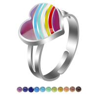 Cruan Giúmar Finger Ring, Sinc Alloy, Croí, plátáilte, dearadh Rainbow & do bhean, dathanna measctha, 17mm, Díolta De réir PC