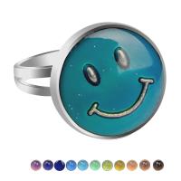 Bague humeur en émail, alliage de zinc, Visage de sourire, Plaquage normal, pour femme & émail selon l'humeur, couleurs mélangées, 17mm, Vendu par PC