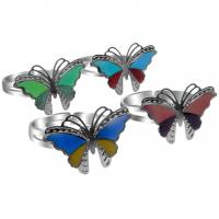 Enamel Mood Finger Ring, liga de zinco, Borboleta, platinado, para mulher & esmalte sensor, cores misturadas, 17mm, vendido por PC