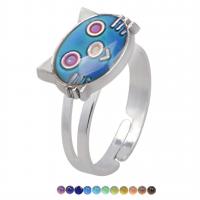 Emalje Mood fingerring, Zinc Alloy, med Epoxy mærkat, Cat, for kvinde & humør emalje, blandede farver, 17mm, Solgt af PC