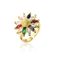 metal Anillo de dedo Cuff, Girasol, 18K chapado en oro, Ajustable & micro arcilla de zirconia cúbica, multicolor, 17-19mm, Vendido por UD