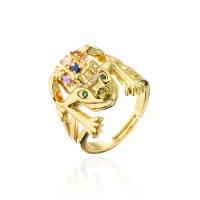 Mässing Cuff finger ring, Frog, 18K guldpläterad, Justerbar & micro bana cubic zirconia, fler färger för val, 17-19mm, Säljs av PC