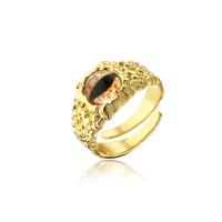 Cubic cirkónium Brass Finger Ring, Sárgaréz, -val Cubic cirkónium, szem, 18K aranyozott, Állítható, több színt a választás, 18mm, Által értékesített PC