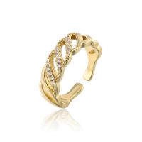 Messing Cuff fingerring, 18K forgyldt, Justerbar & Micro Pave cubic zirconia & hule, Solgt af PC