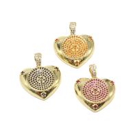 Cubique Pendentif en laiton zircon pavent, coeur, pavé de micro zircon, plus de couleurs à choisir, 21x22x5mm, Vendu par PC