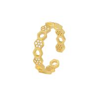 metal Anillo de dedo Cuff, Hexágono, chapado, Ajustable & micro arcilla de zirconia cúbica & para mujer, dorado, 18x17mm, Vendido por UD