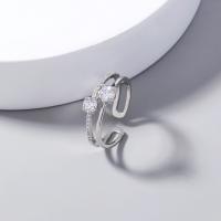 Mässing Cuff finger ring, Justerbar & micro bana cubic zirconia & för kvinna, silver, 17mm, Säljs av PC