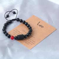 Schwarze Achat Armbänder, mit Wachsschnur, 12 Zeichen des Sternzeichens, plattiert, Einstellbar & verschiedene Stile für Wahl & für den Menschen, keine, 8mm, verkauft von PC