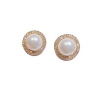 Lo zinco in lega Stud Earring, lega in zinco, with strass & perla in plastica, 925 Thailandia argento sterling Inserisci, Cerchio, placcato, per la donna, nessuno, 15x15mm, Venduto da coppia