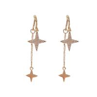 Sinc Alloy Earrings, le Rhinestone, 925 Téalainn airgid sterling iar earring, Star, dath an óir plated, do bhean, órga, 18x60mm, Díolta De réir Péire