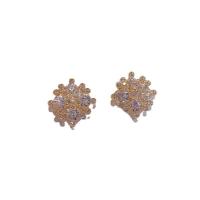 Zinklegering oorknoppen, Zinc Alloy, met Cubic Zirconia & Plastic, 925 thailand sterling zilver oorbel bericht, Sneeuwvlok, gold plated, voor vrouw, meer kleuren voor de keuze, 15x15mm, Verkocht door pair