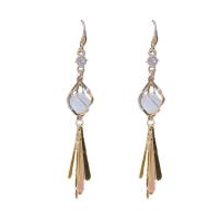 Cat's eye oorbellen, Zinc Alloy, met Cats Eye & Bergkristal, messing oorbel haak, gold plated, voor vrouw, meer kleuren voor de keuze, 14x90mm, Verkocht door pair