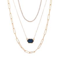 Collier de mode Multi couche, alliage de zinc, avec résine, Placage, multicouche & le style Druzy & pavé de micro zircon & pour femme, couleurs mélangées, Longueur 55 cm, Vendu par PC