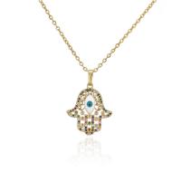 KubikZircon Mikro pflastern Messinghalsketten, Messing, Hamsa, 18K vergoldet, verschiedene Stile für Wahl & Micro pave Zirkonia & Emaille, Länge ca. 17.72 ZollInch, verkauft von PC