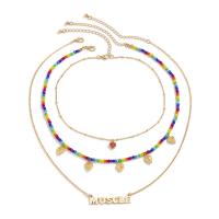 Mode Multi Layer halsband, Mässing, med Seedbead, guldfärg pläterade, tre stycken & för kvinna, nickel, bly och kadmium gratis, Säljs av Ställ