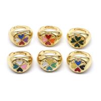 Brass Finger Ring Adjustable & four leaf clover design & for woman & enamel Sold By PC