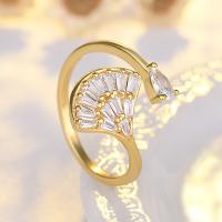 Messing Manchet Finger Ring, Ginkgo Leaf, plated, mode sieraden & micro pave zirconia & voor vrouw, meer kleuren voor de keuze, 17mm, Verkocht door PC