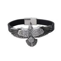 PU Armband, met Roestvrij staal, Adelaar, silver plated, verschillende grootte voor keus & geweven patroon & voor de mens, zwart, Verkocht door PC