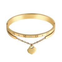 Titanium Staal Bangle, Hart, gold plated, met Romeinse cijfer & verschillende stijlen voor de keuze & voor vrouw, 13.8x11.3mm, 4.7x4.7mm, Binnendiameter:Ca 58.5x48.8mm, Maat:7, Verkocht door PC