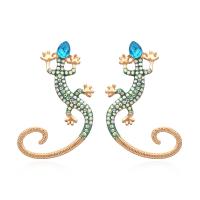 Boucle d'oreille strass, alliage de zinc, gecko, Placage de couleur d'or, pour femme & avec strass, 58x42mm, Vendu par paire