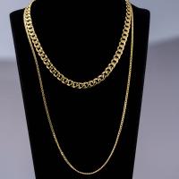 Ketting van edelstaal ketting, 316L roestvrij staal, gold plated, Dubbele laag & kinketting & voor vrouw, goud, Lengte Ca 45 cm, Verkocht door Stel