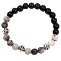 Edelsteen armbanden, Natuursteen, met Zinc Alloy, Ronde, handgemaakt, uniseks, gemengde kleuren, Lengte 20 cm, Verkocht door PC