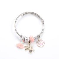 Nehrđajući čelik Europska pljuska Bangle, s Pamučna nit, pozlaćen, Podesiva & za žene & emajl & s Rhinestone, roze, Dužina Približno 9.05 inčni, Prodano By PC