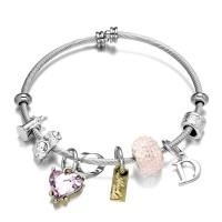 Partículas de aço Europeu Cuff Bangle, with pingente de liga de zinco & cobre, banhado, Ajustável & Vario tipos a sua escolha & para mulher & esmalte & com strass, Mais cores pare escolha, 65mm, vendido por PC