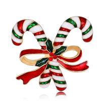 Božićni Broševi, Cink Alloy, Božić Candy Cane, zlatna boja pozlaćen, emajl, multi-boji, 35x37mm, Prodano By PC