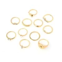 Zinklegering Ring Set, Zinc Alloy, gold plated, 11 stuks & Verstelbare & voor vrouw & met strass, 16mm,17mm, Verkocht door Stel