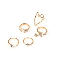 Zinklegering Ring Set, Zinc Alloy, gold plated, 5 stuks & Verstelbare & voor vrouw & glazuur & met strass, 17mm,25mm, Verkocht door Stel