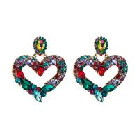 Rhinestone Ørering, Zinc Alloy, med Glas, Heart, forgyldt, for kvinde & emalje & med rhinestone & hule, flere farver til valg, 65x57mm, Solgt af par