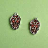 Zink Alloy Hänge, Skull, plated, Halloween smycken gåva, blandade färger, 13x22mm, 100PC/Bag, Säljs av Bag