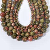 Perles unakite, Rond, poli, DIY, couleurs mélangées, Vendu par 38 cm brin