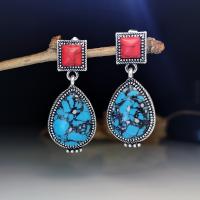 Pendientes de turquesa, aleación de zinc, con turquesa, chapado, Joyería & para mujer, 38x17mm, Vendido por Par