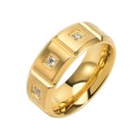 Titanium Staal Finger Ring, 18K verguld, verschillende grootte voor keus & voor de mens & met strass, meer kleuren voor de keuze, 8mm, Verkocht door PC